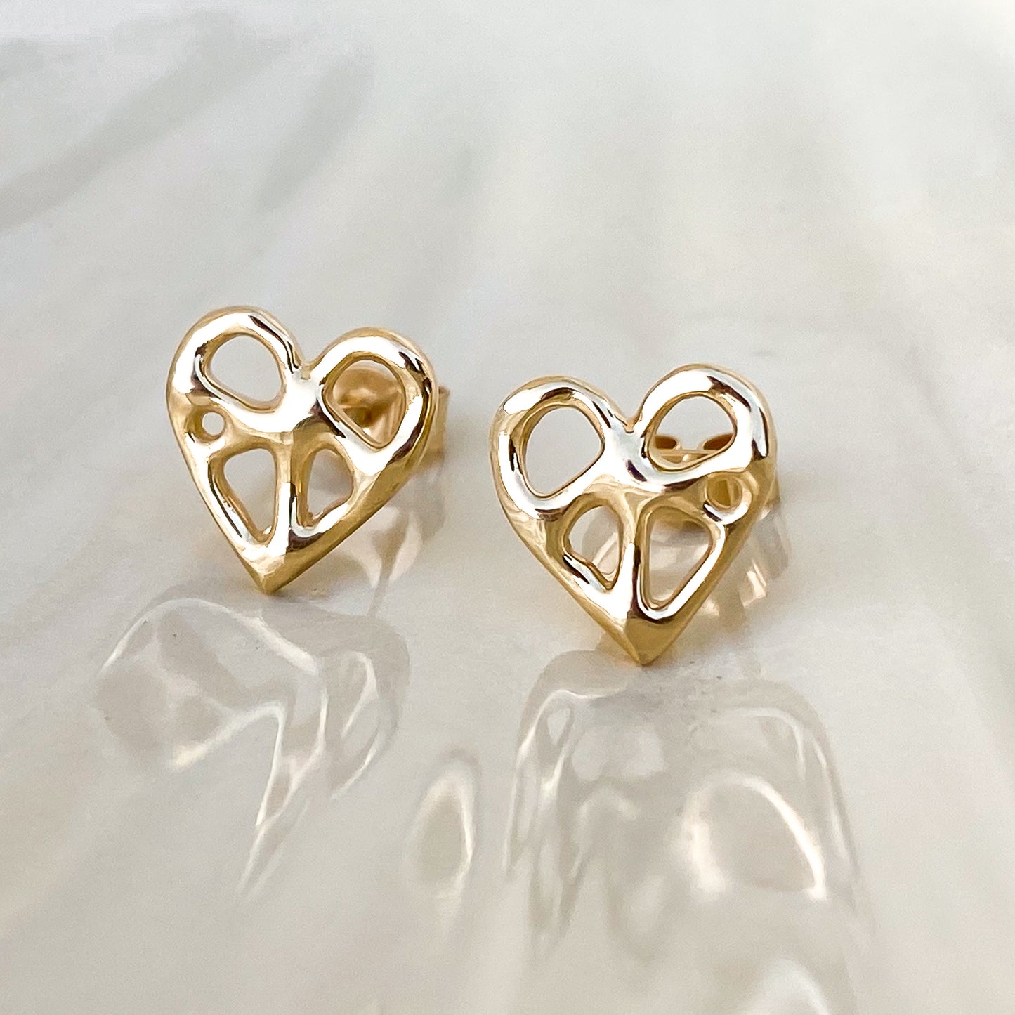 Gold Infinity Heart Stud Earrings