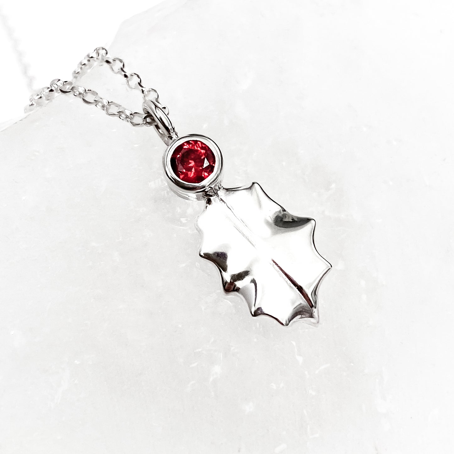 Small Holly Leaf Gemstone Pendant Necklace