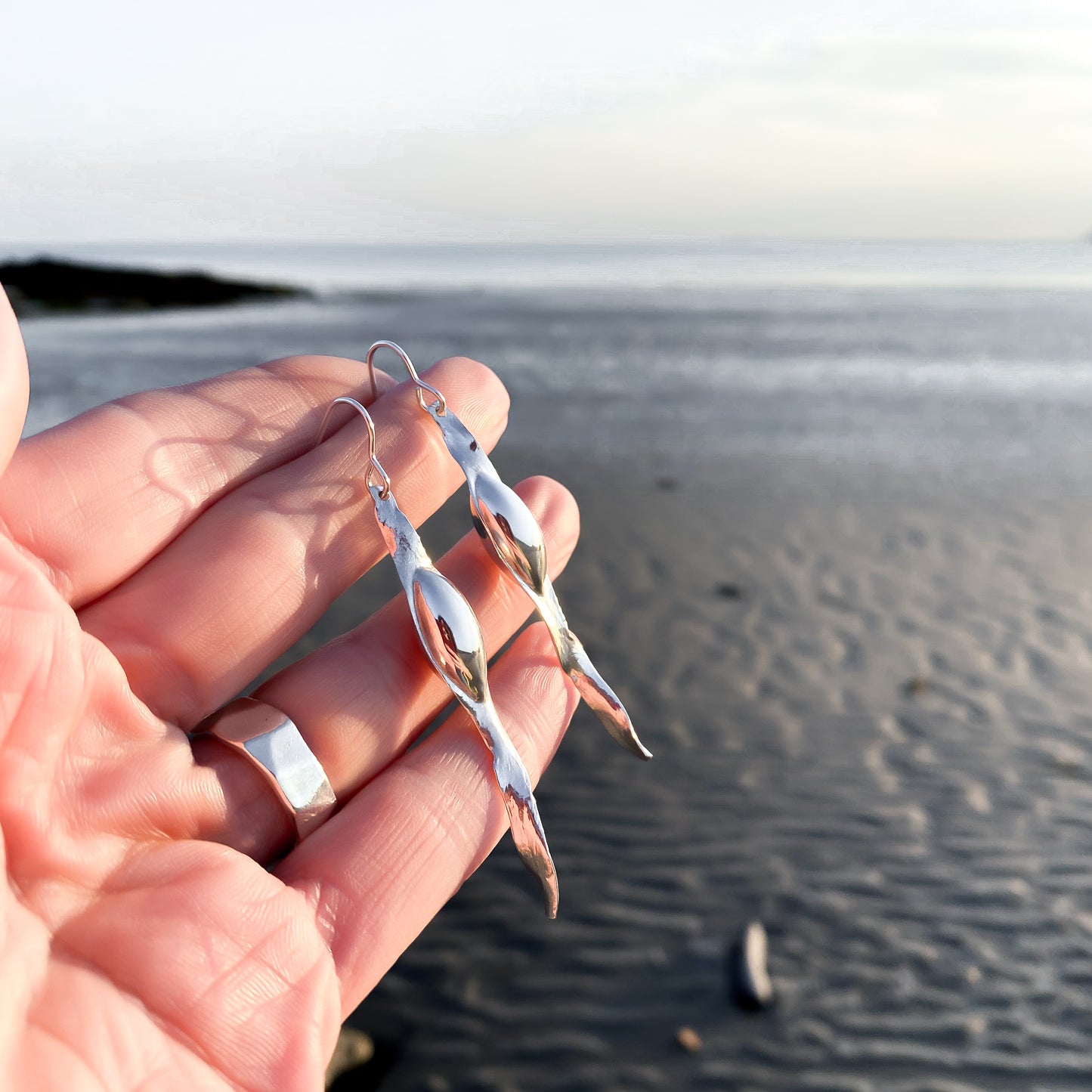 Contemporary Sterling Silver Seaweed Dangle Earrings