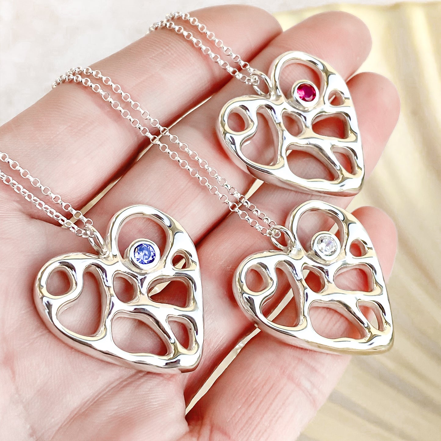 Silver Infinity Heart Necklace with Tanzanite