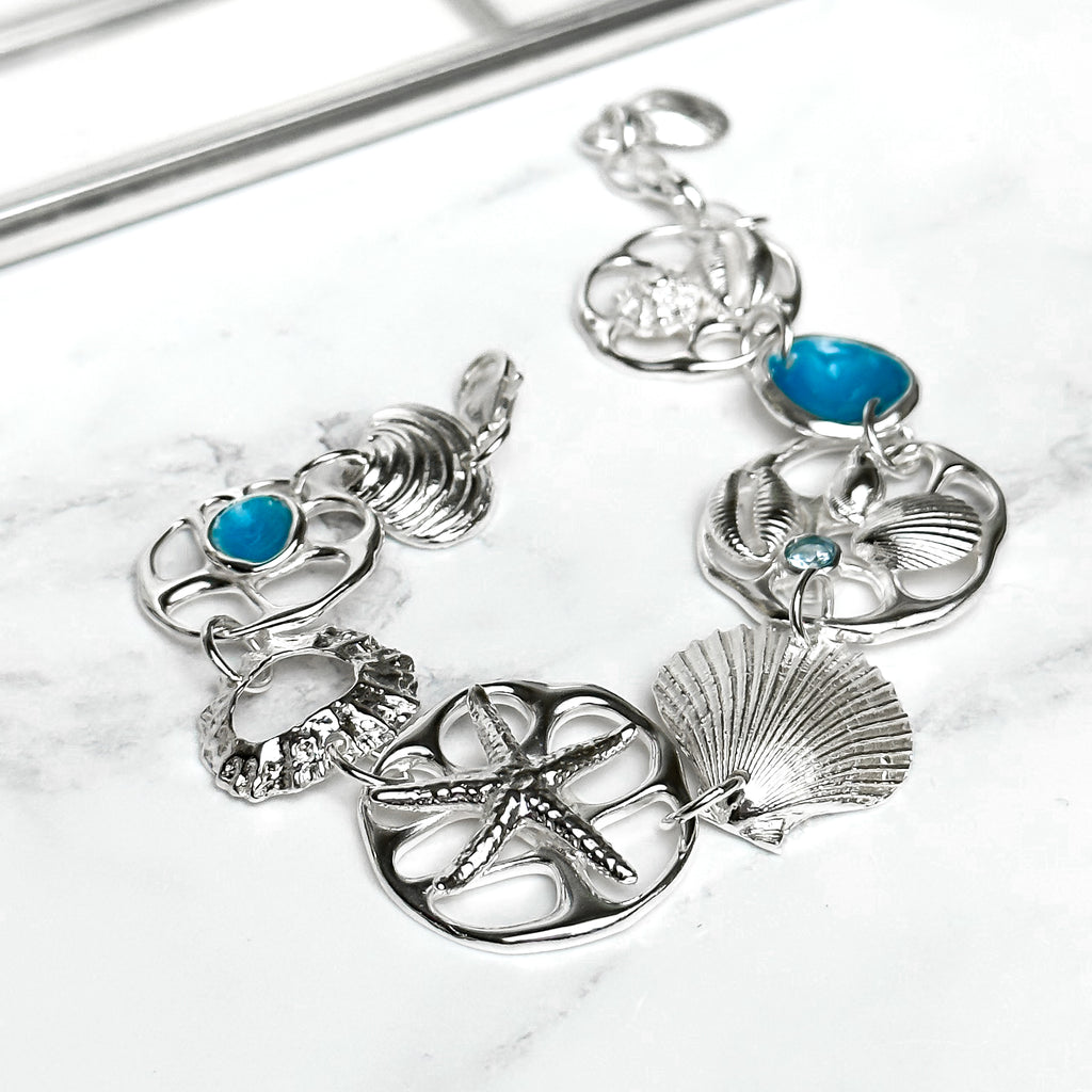 Beachcomber Sterling Silver Shell, Gemstone and Enamel Bracelet - No. 3