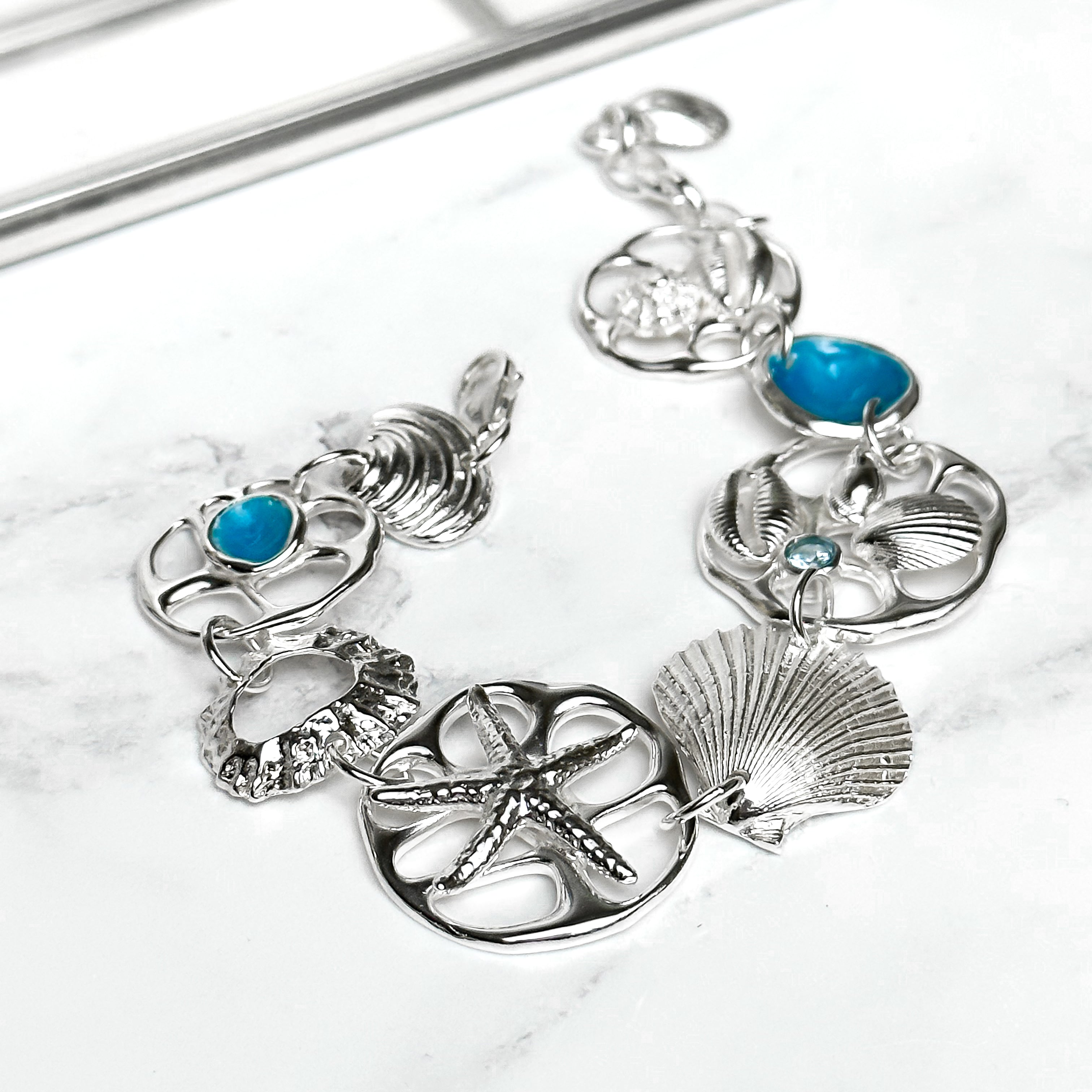 Beachcomber Sterling Silver Shell, Gemstone and Enamel Bracelet - No. 3