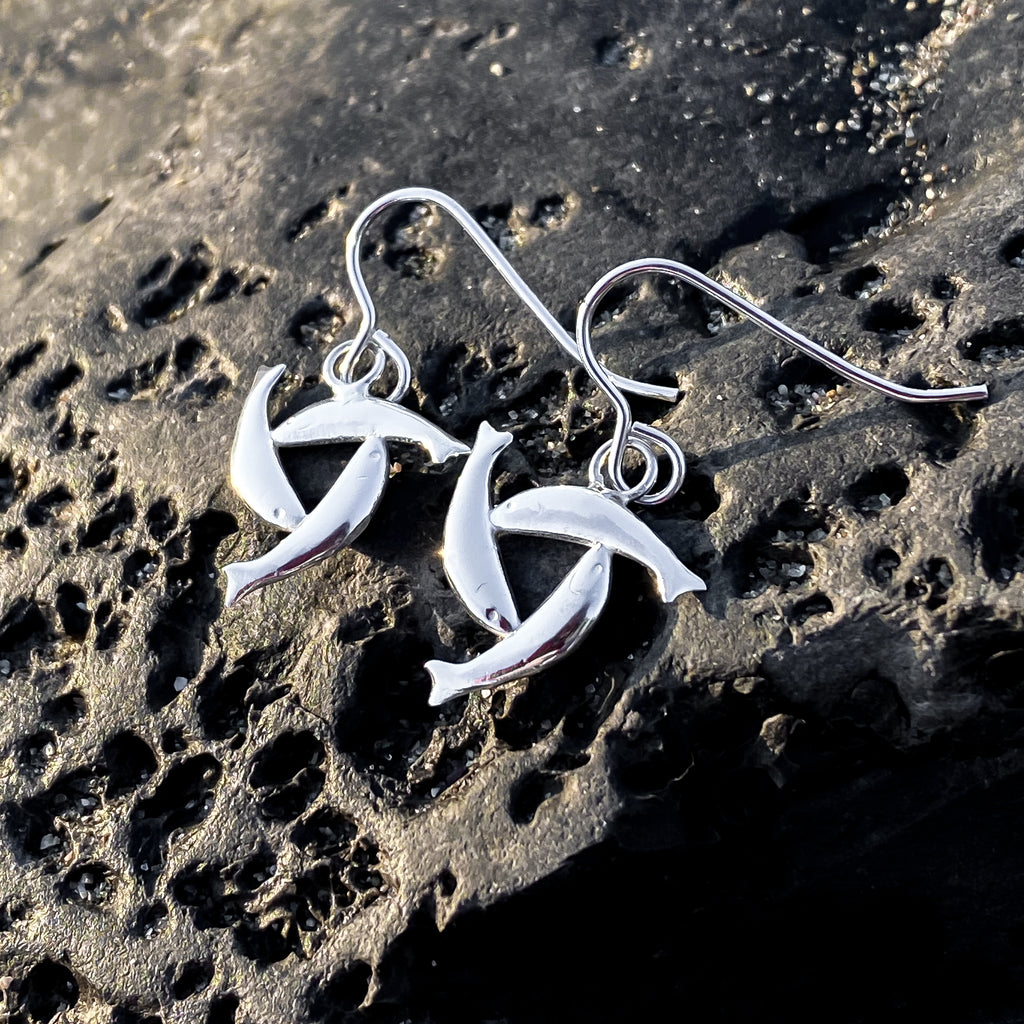 Sterling Silver Herring Triskel Dangle Earrings