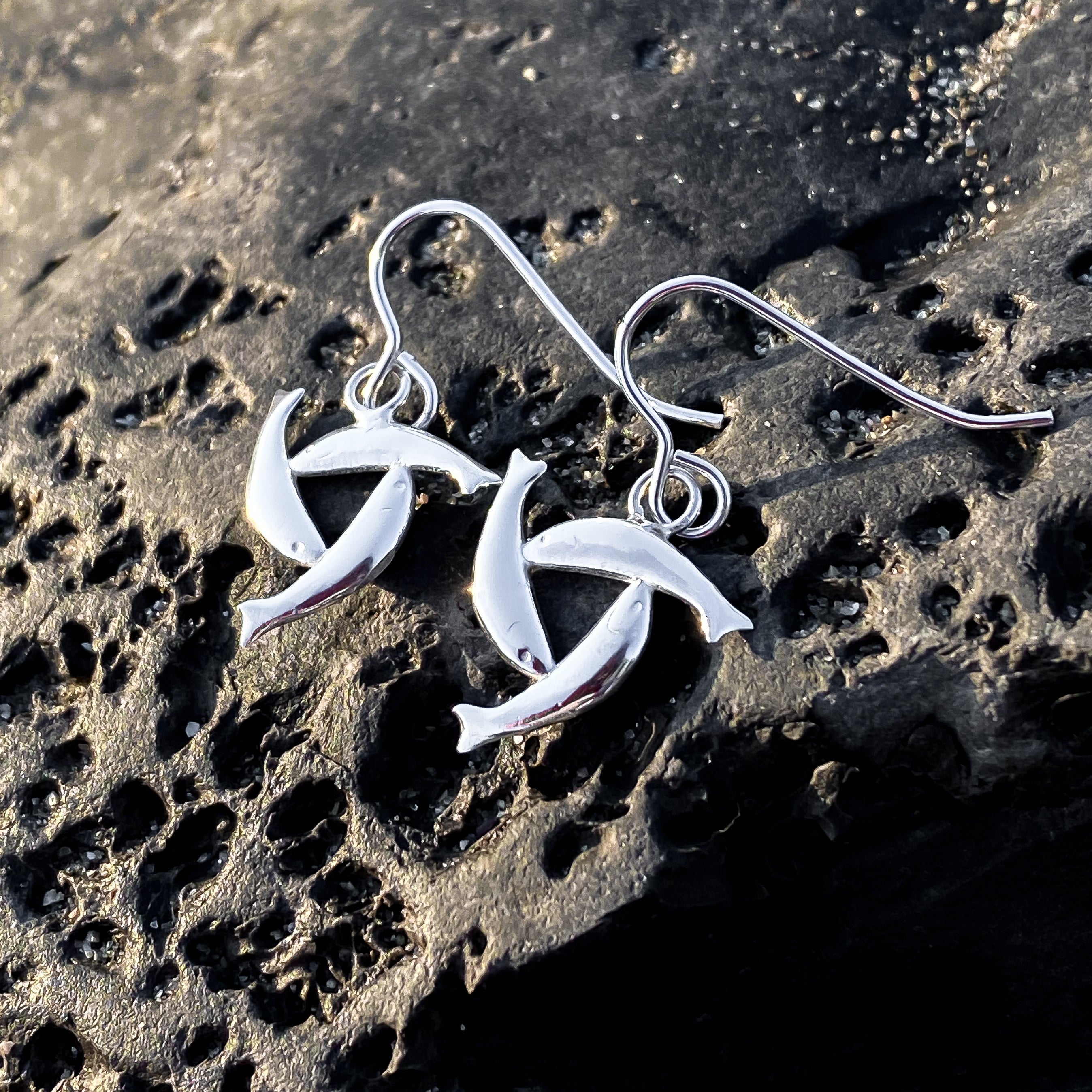 Sterling Silver Herring Triskel Dangle Earrings