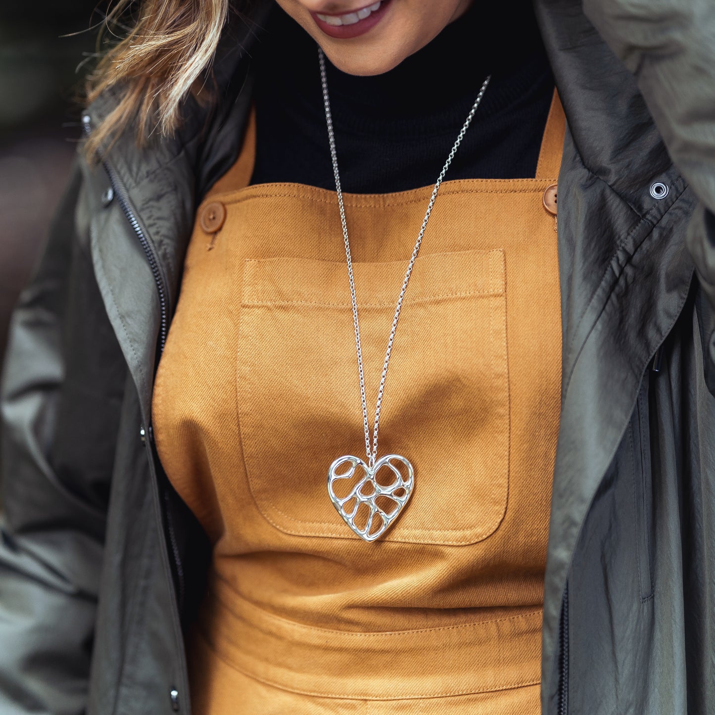 Large Silver Infinity Heart Long Feature Necklace