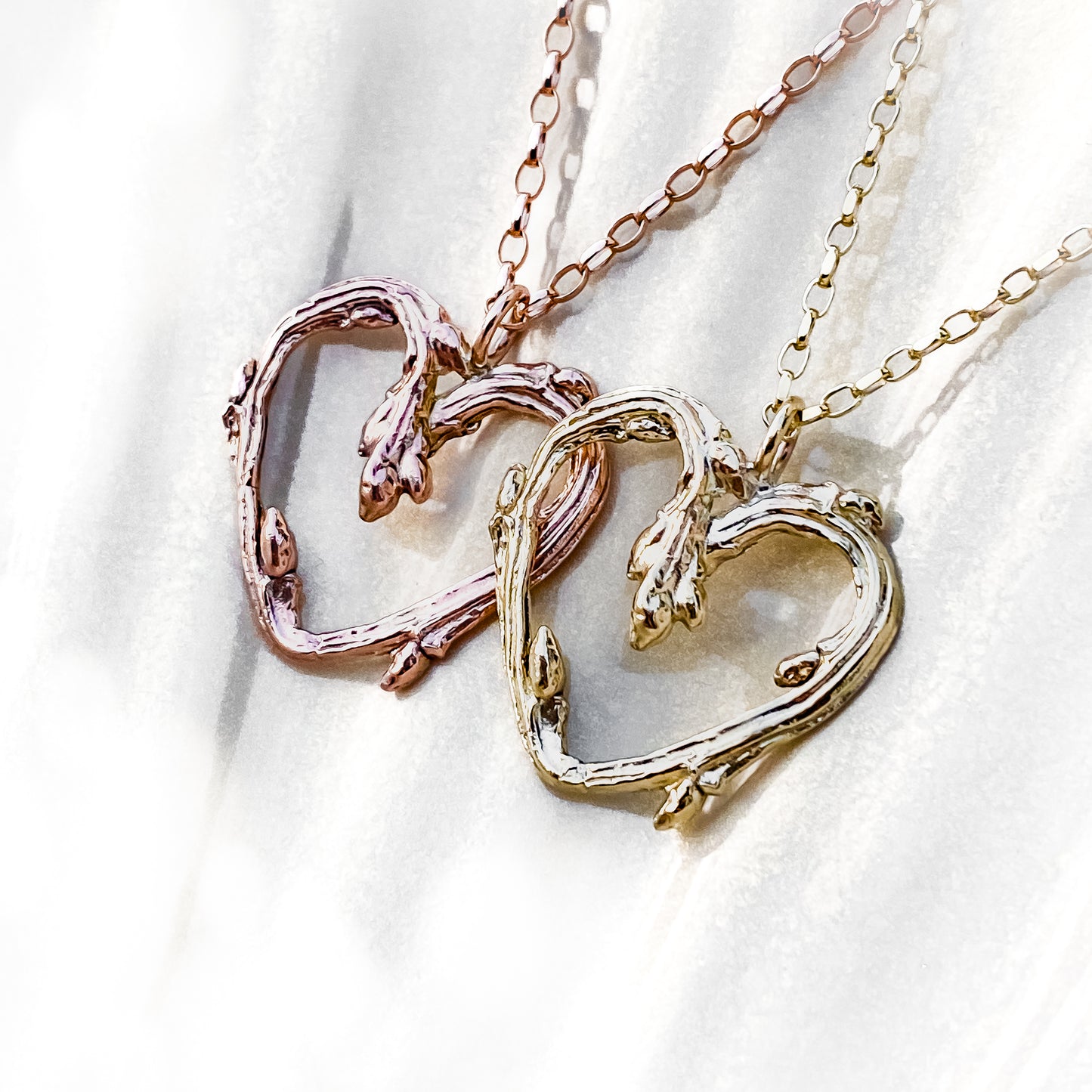 Gold Oak Twig Heart Necklace - Yellow Or Rose Gold