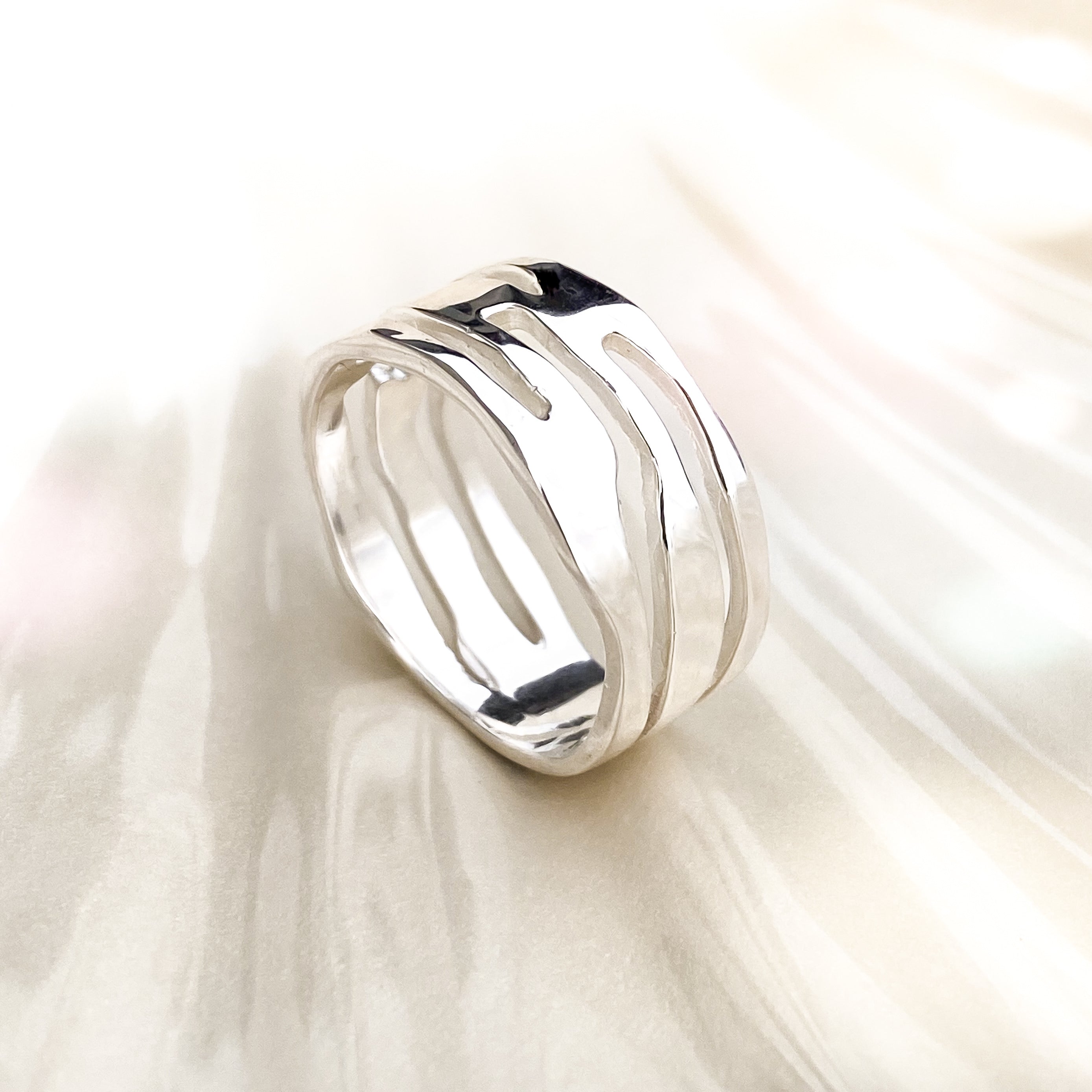 Strata Wide Sterling Silver Ring