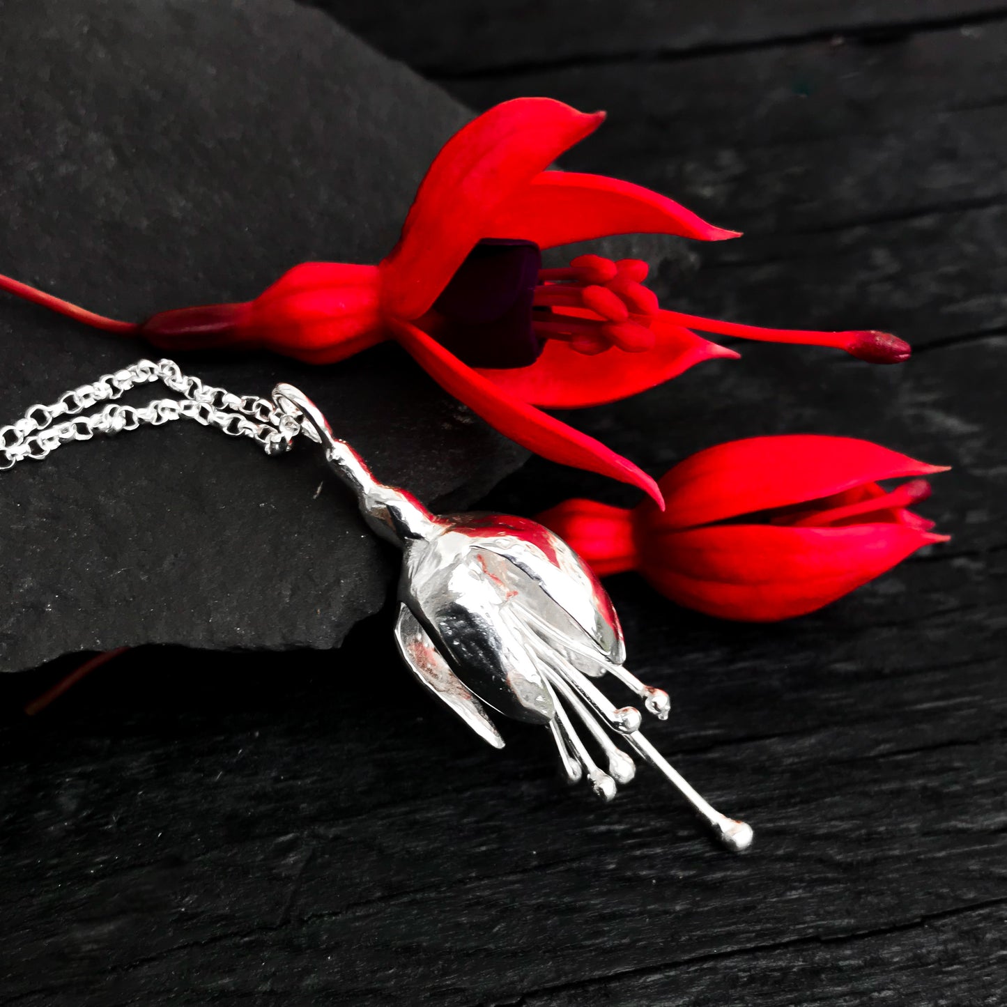 Sterling Silver Fuchsia Flower Necklace