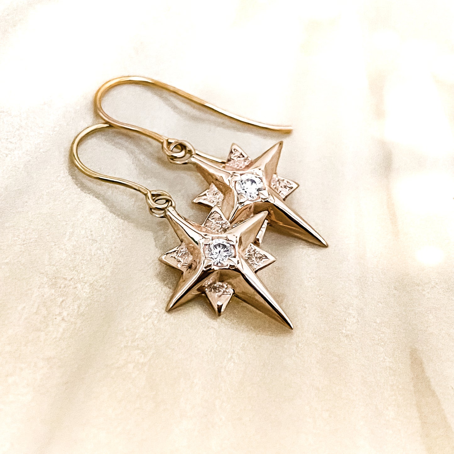 North Star Earrings with Moissanite - 9ct Yellow Gold