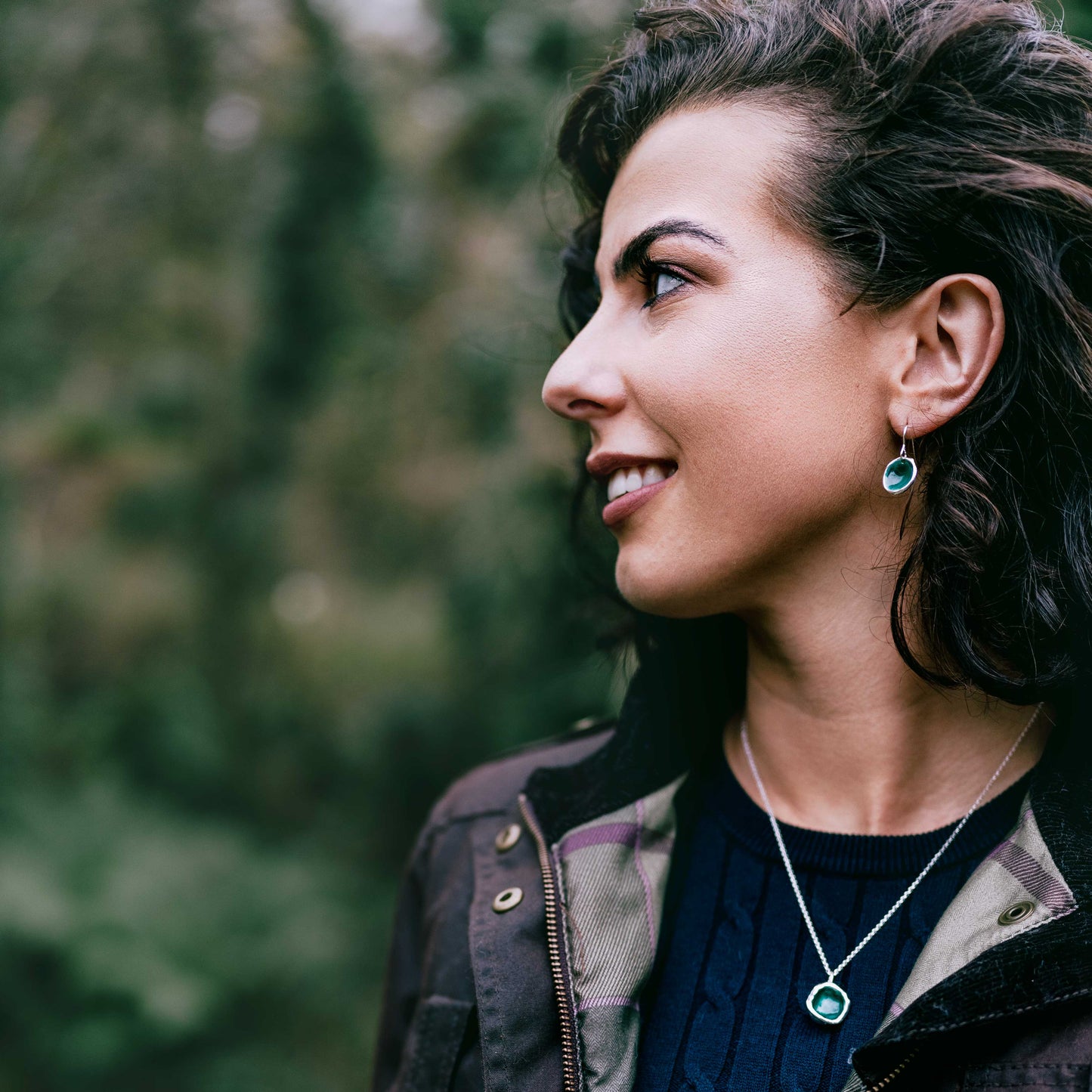 'Lost Forest' Green Silver Droplet Earrings