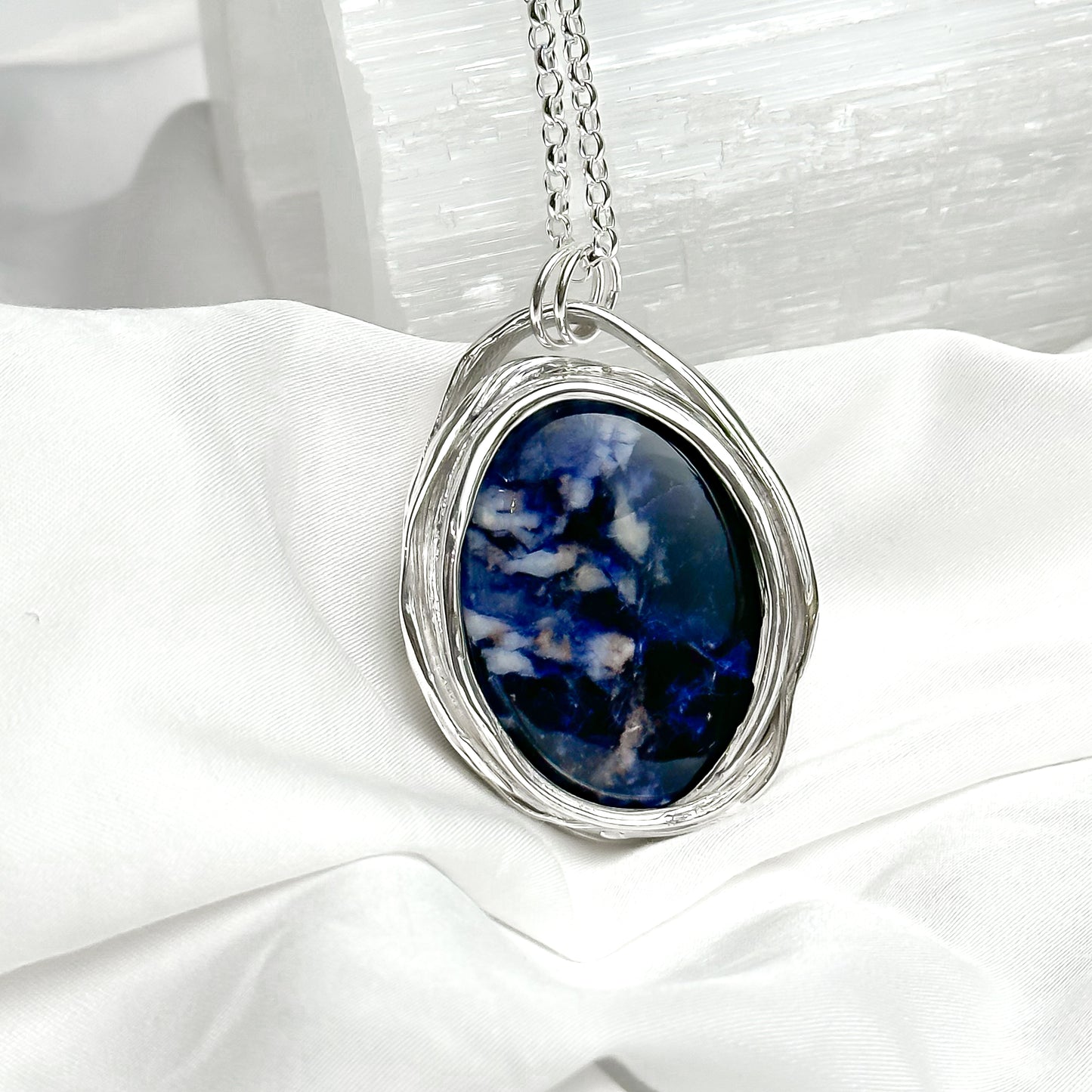 One of a Kind Long Sterling Silver Drift Necklace with Sodalite