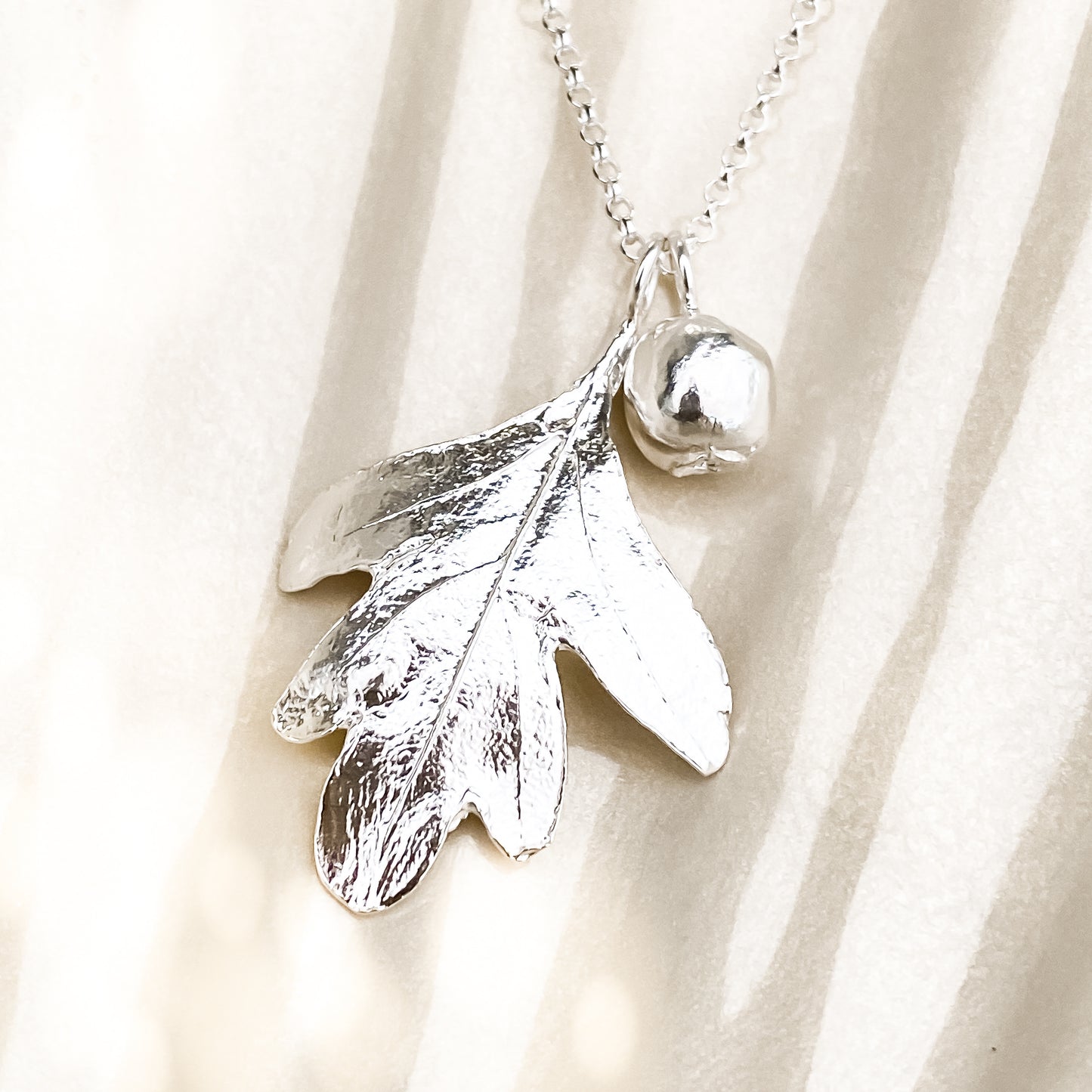 Hawthorn Leaf and Berry Sterling Silver Necklace