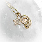 Gold Ammonite and Crinoid Fossil Charm Necklace