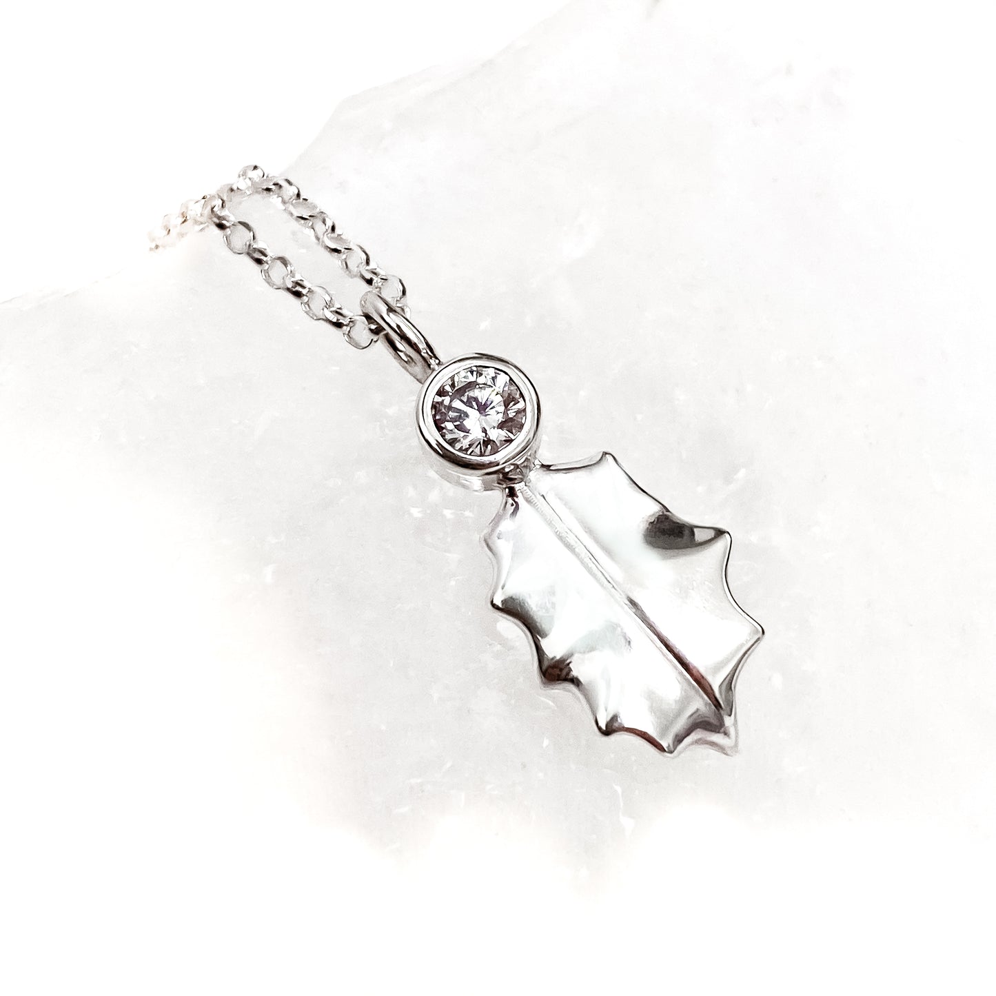 Small Holly Leaf Gemstone Pendant Necklace