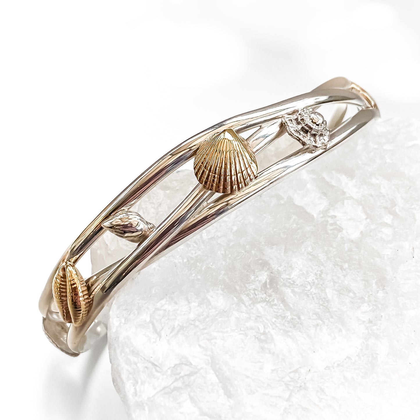 Shell Seeker Gold and Sterling Silver Shell Cuff Bangle