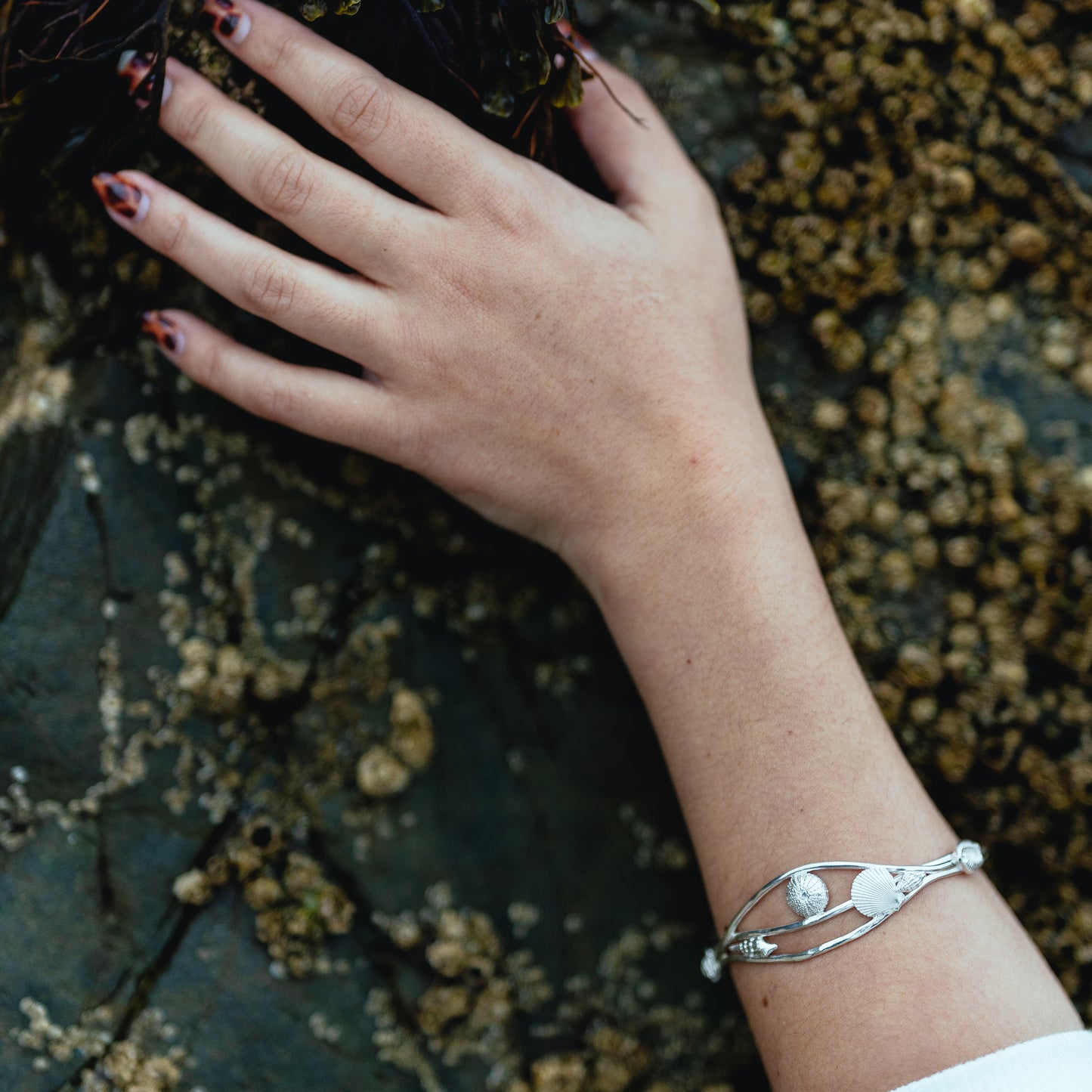 Sterling Silver Ocean Wave Shell Bangle