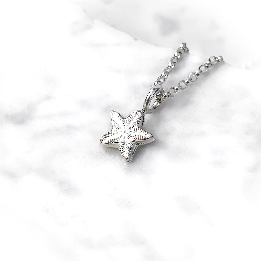 Sterling Silver Tiny Crinoid Star Fossil Necklace