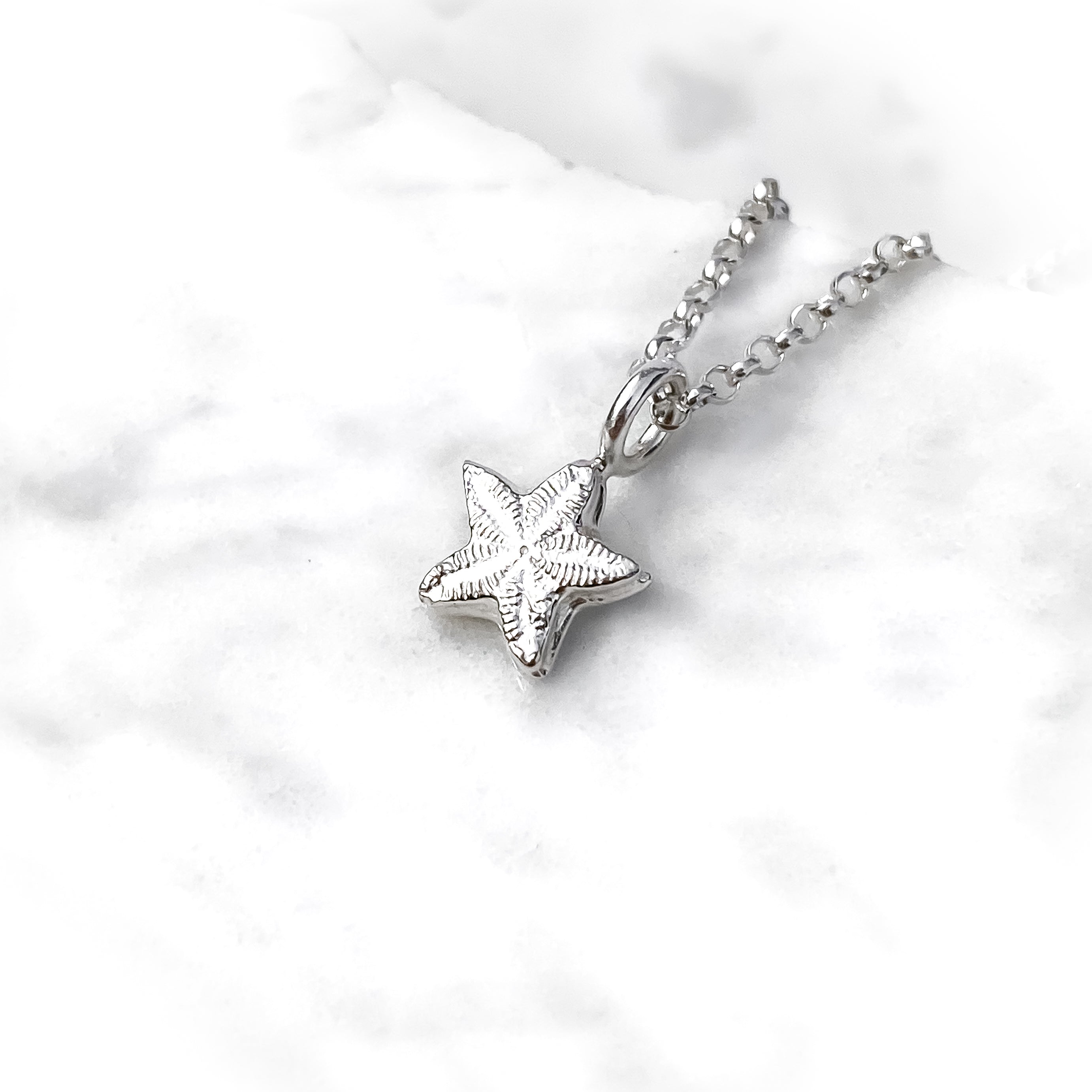 Sterling Silver Tiny Crinoid Star Fossil Necklace