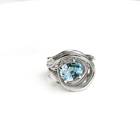 One of a Kind Drift Sterling Silver Ring with Blue Topaz - Size P