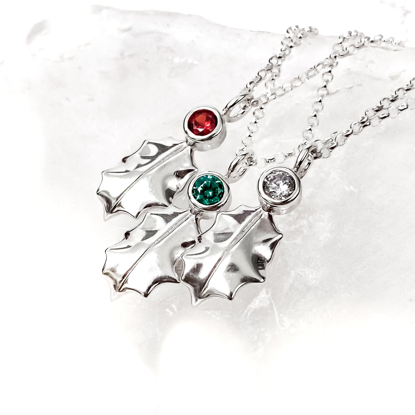 Small Holly Leaf Gemstone Pendant Necklace