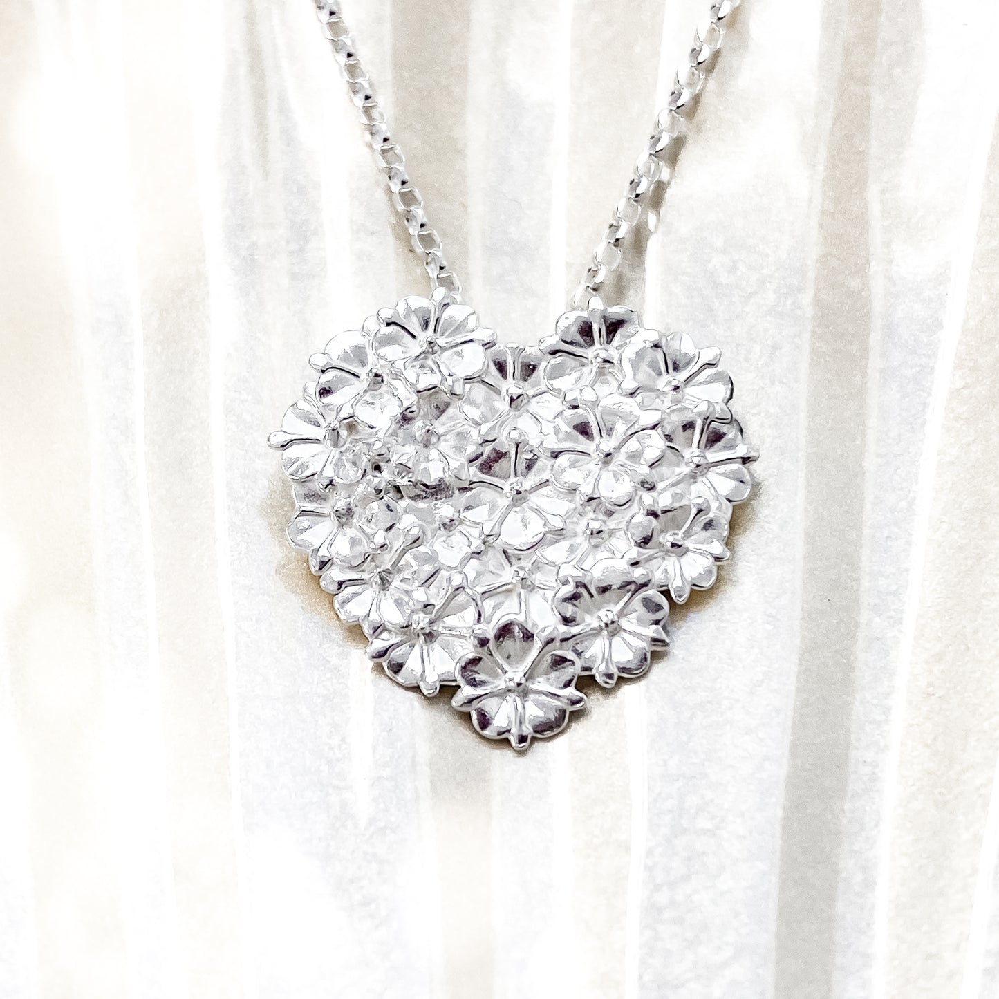 Silver Elderflower Heart Necklace