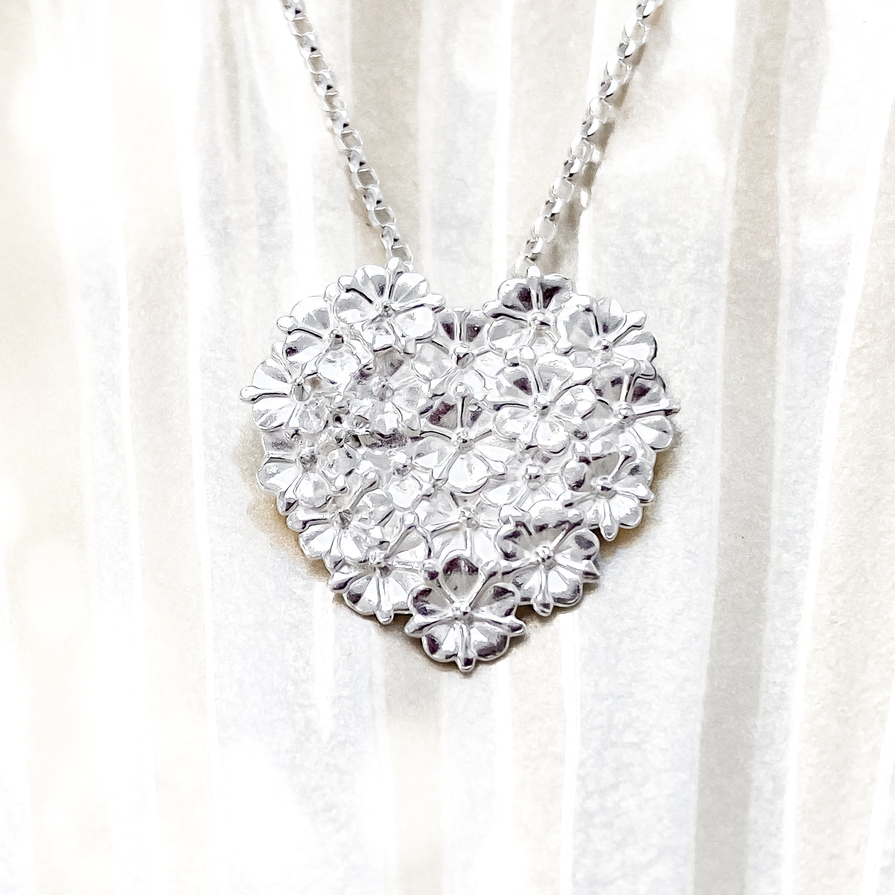 Silver Elderflower Heart Necklace