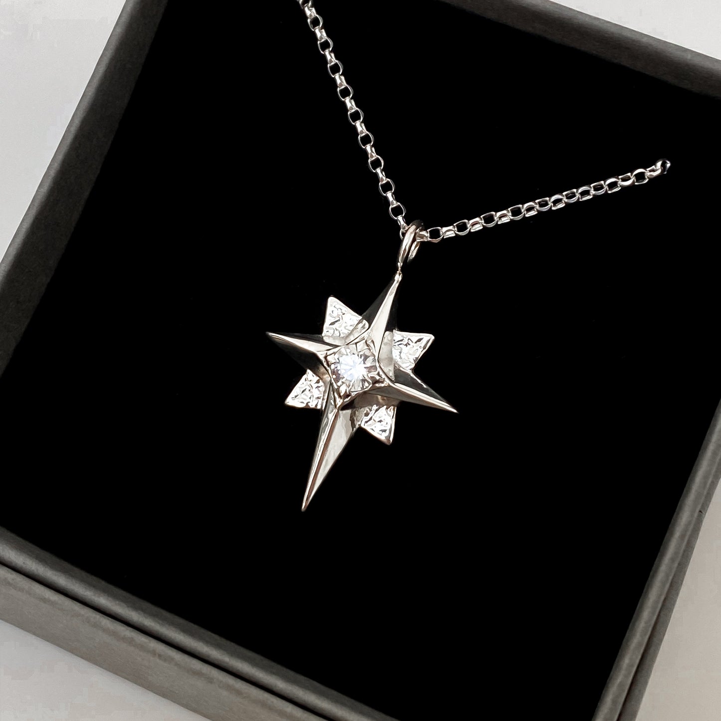 North Star Silver Pendant Necklace with White Topaz