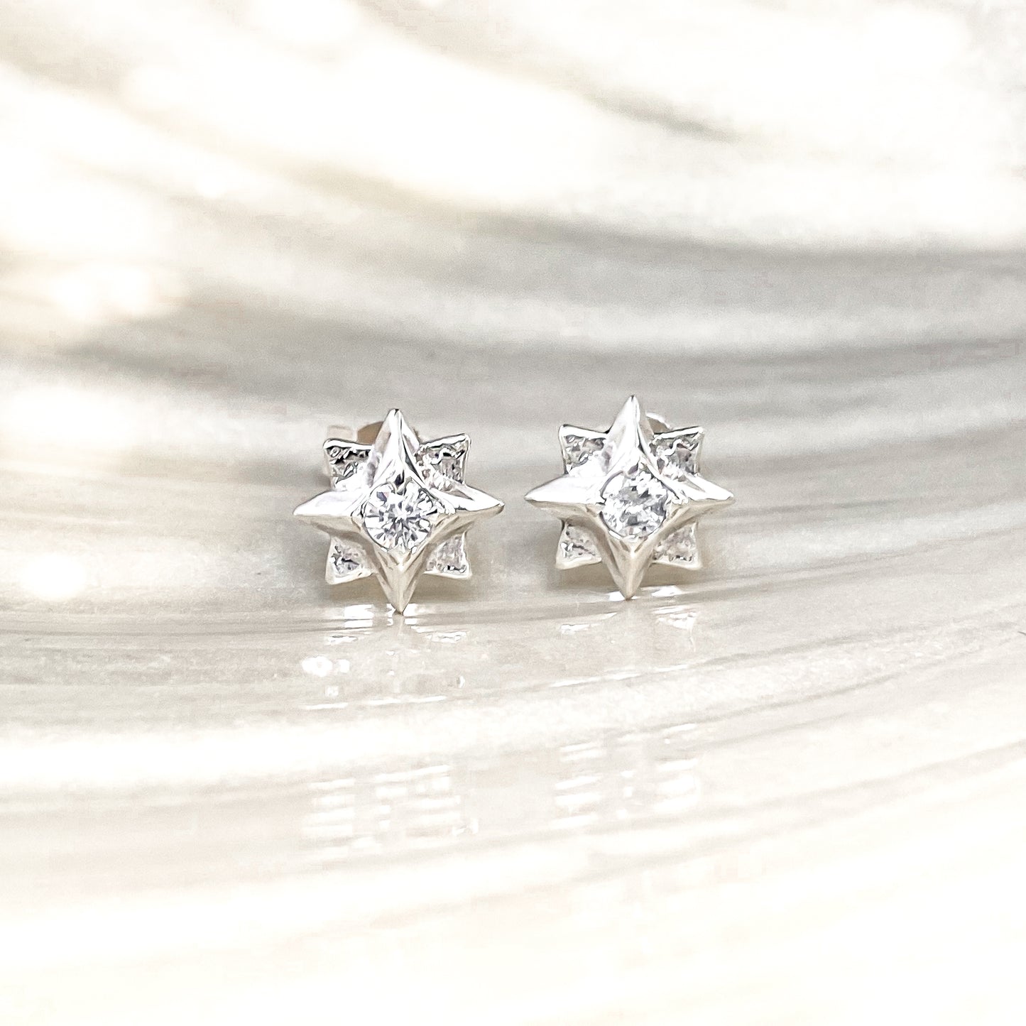 North Star Sterling Silver Stud Earrings with White Topaz