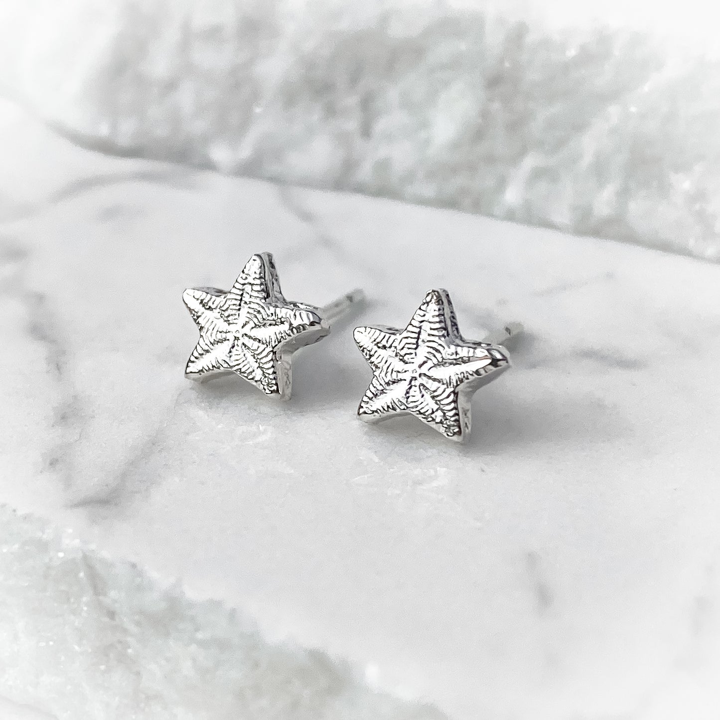 Sterling Silver Crinoid Star Fossil Stud Earrings