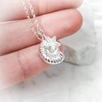 Sterling Silver Ammonite and Crinoid Fossil Charm Necklace