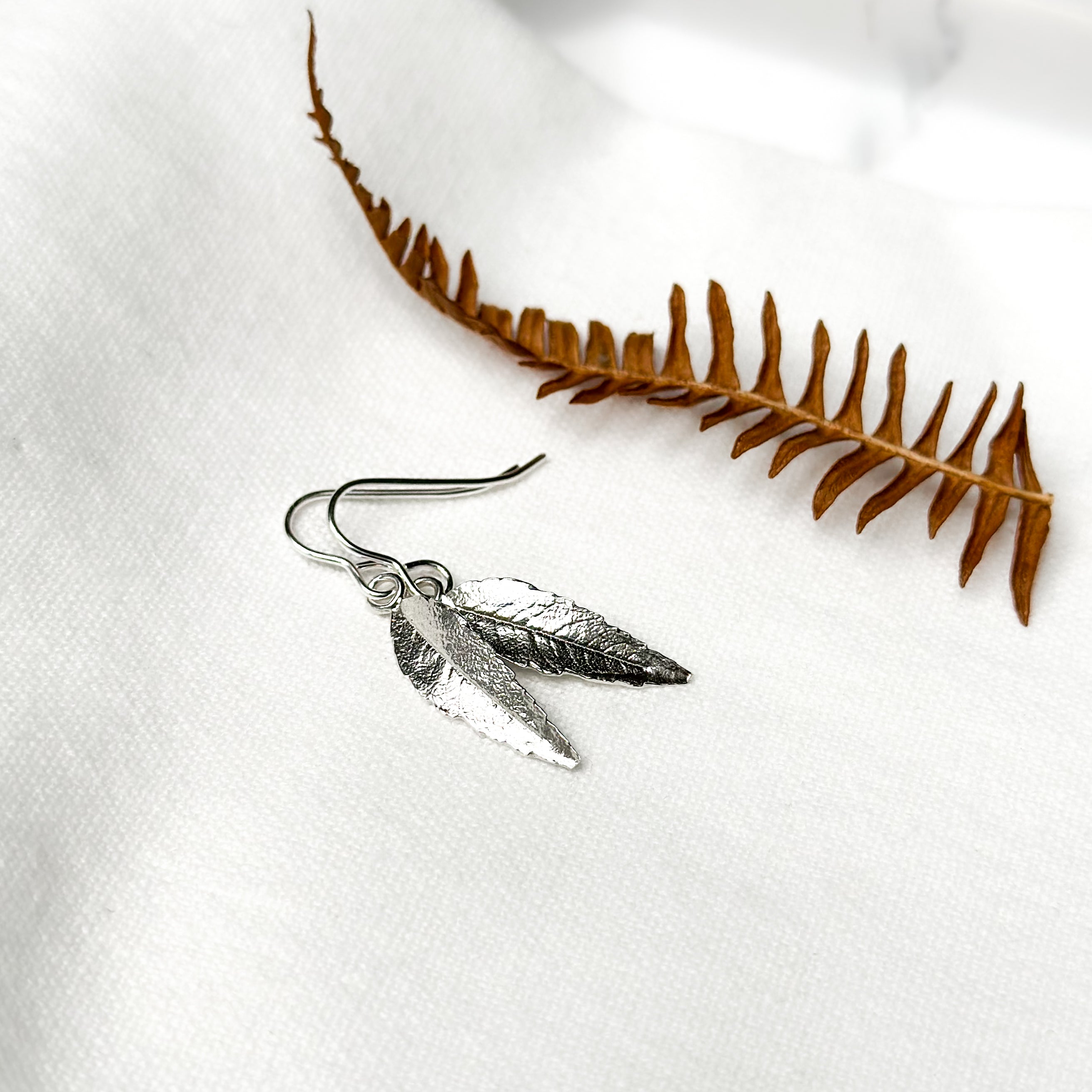 Small Silver Rowan Leaf Earrings