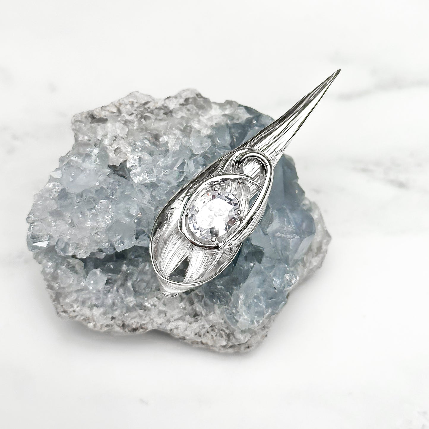 Sterling Silver One of a Kind Drift Brooch with White Topaz