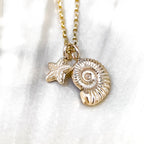 Gold Ammonite and Crinoid Fossil Charm Necklace