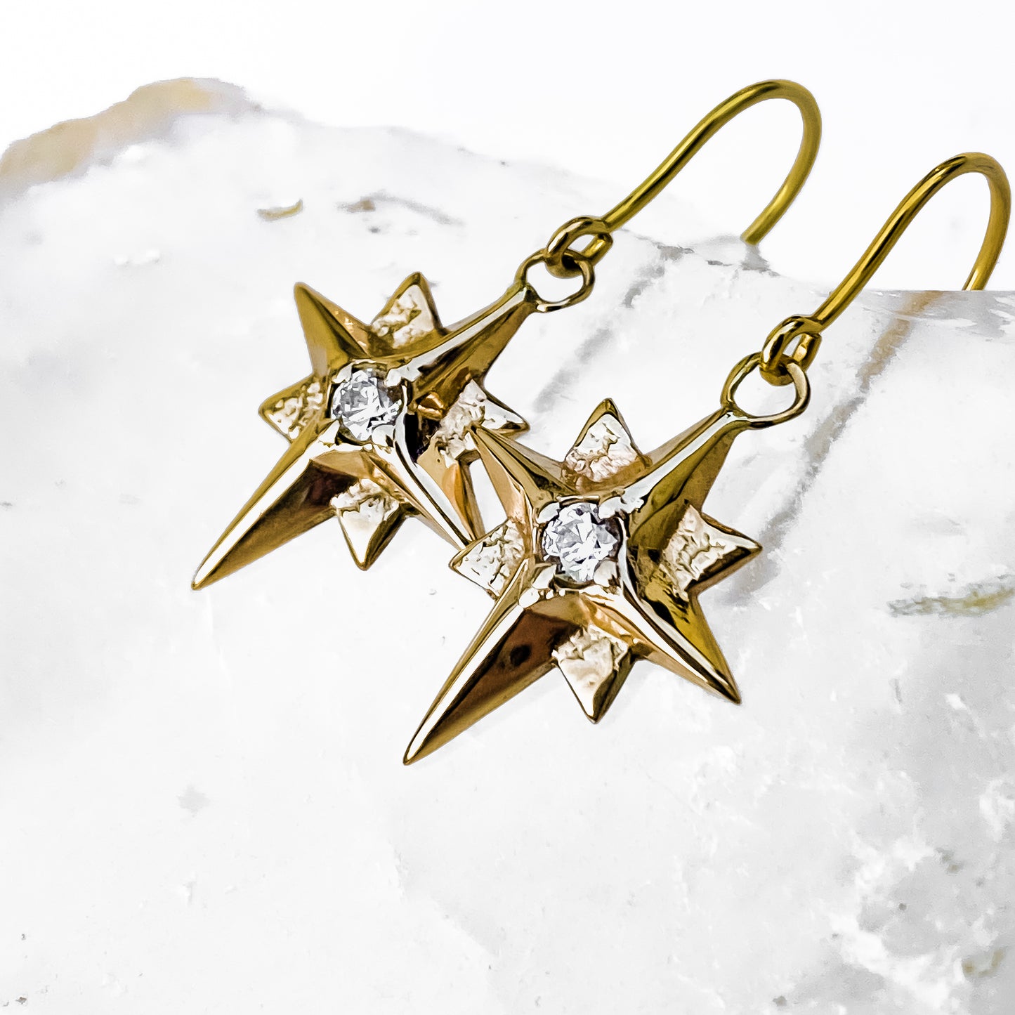 North Star Earrings with Moissanite - 9ct Yellow Gold