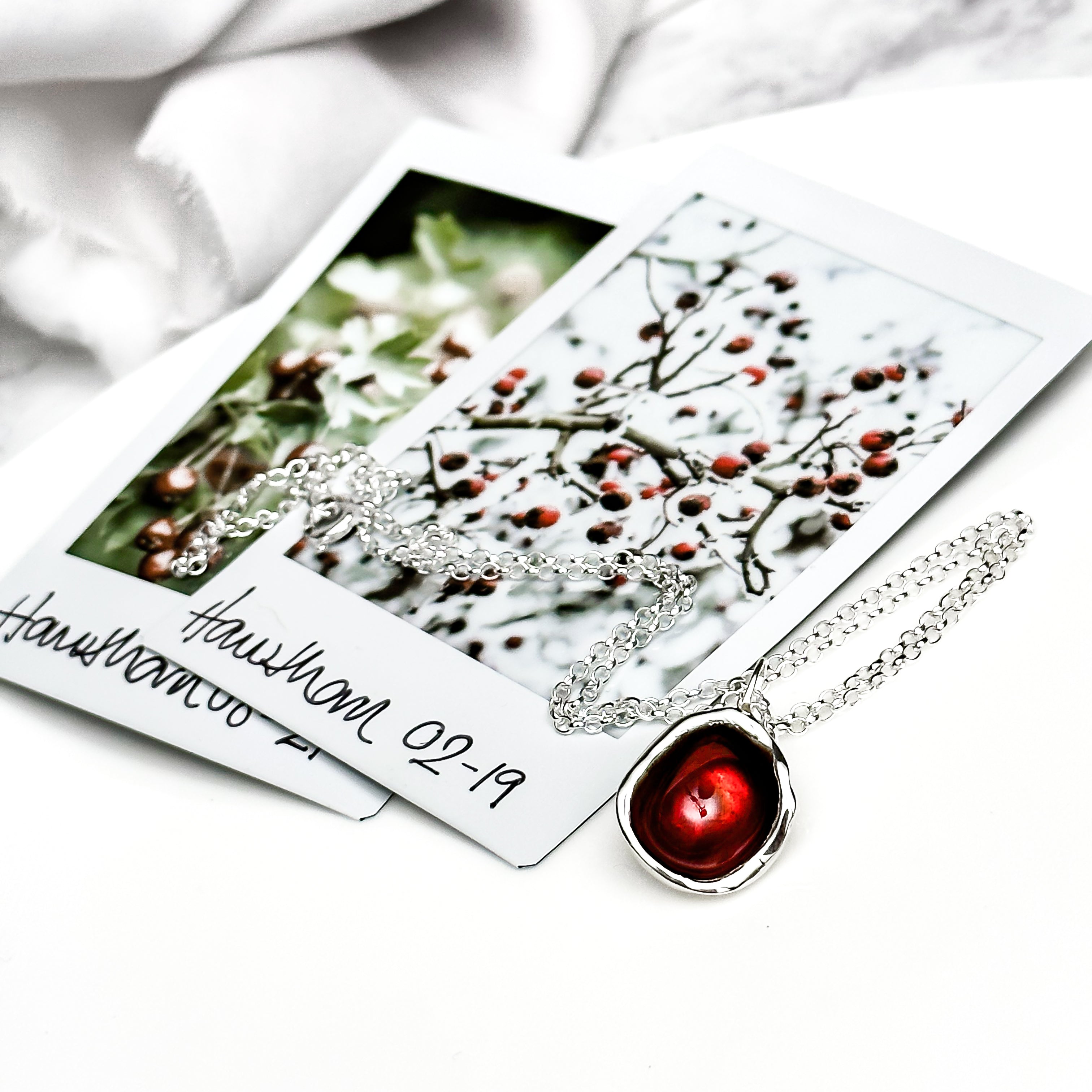 Sterling Silver 'Hawthorn Berry' Enamel Droplet Necklace