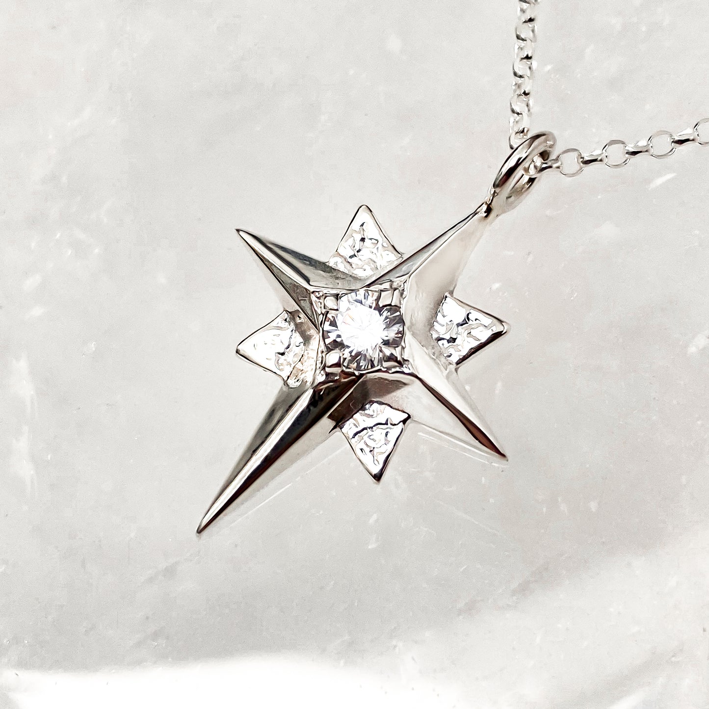 North Star Silver Pendant Necklace with White Topaz