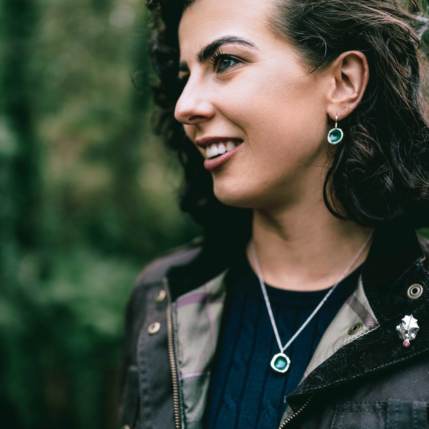 'Lost Forest' Green Silver Droplet Earrings