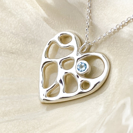 Aquamarine Silver Infinity Heart Necklace