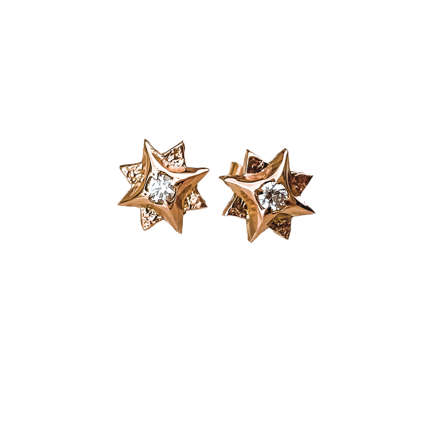 Rose Gold North Star Stud Earrings with Moissanite