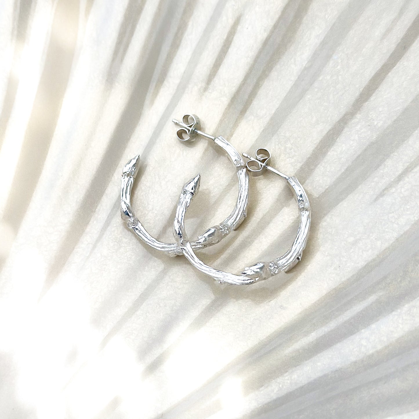 Silver Elm Twig Hoop Earrings