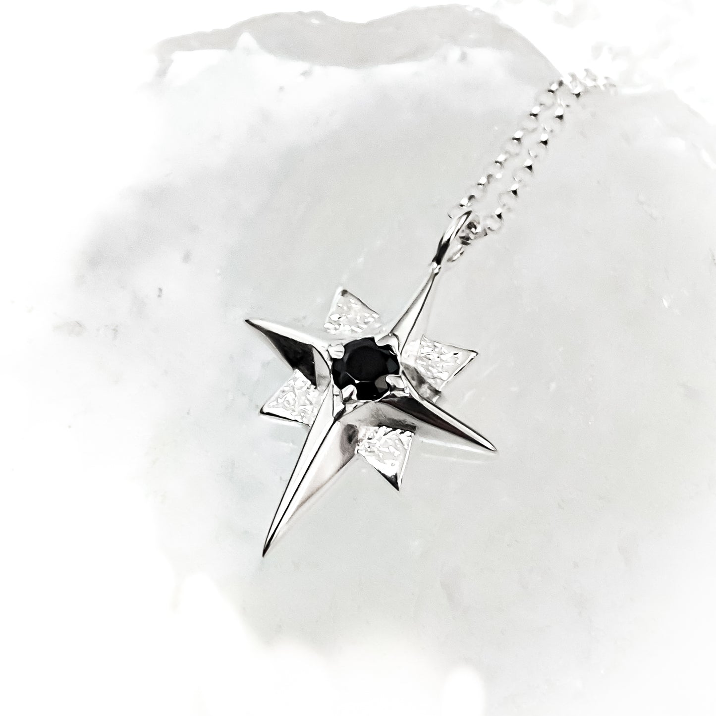 North Star Silver Pendant Necklace with Black Spinel