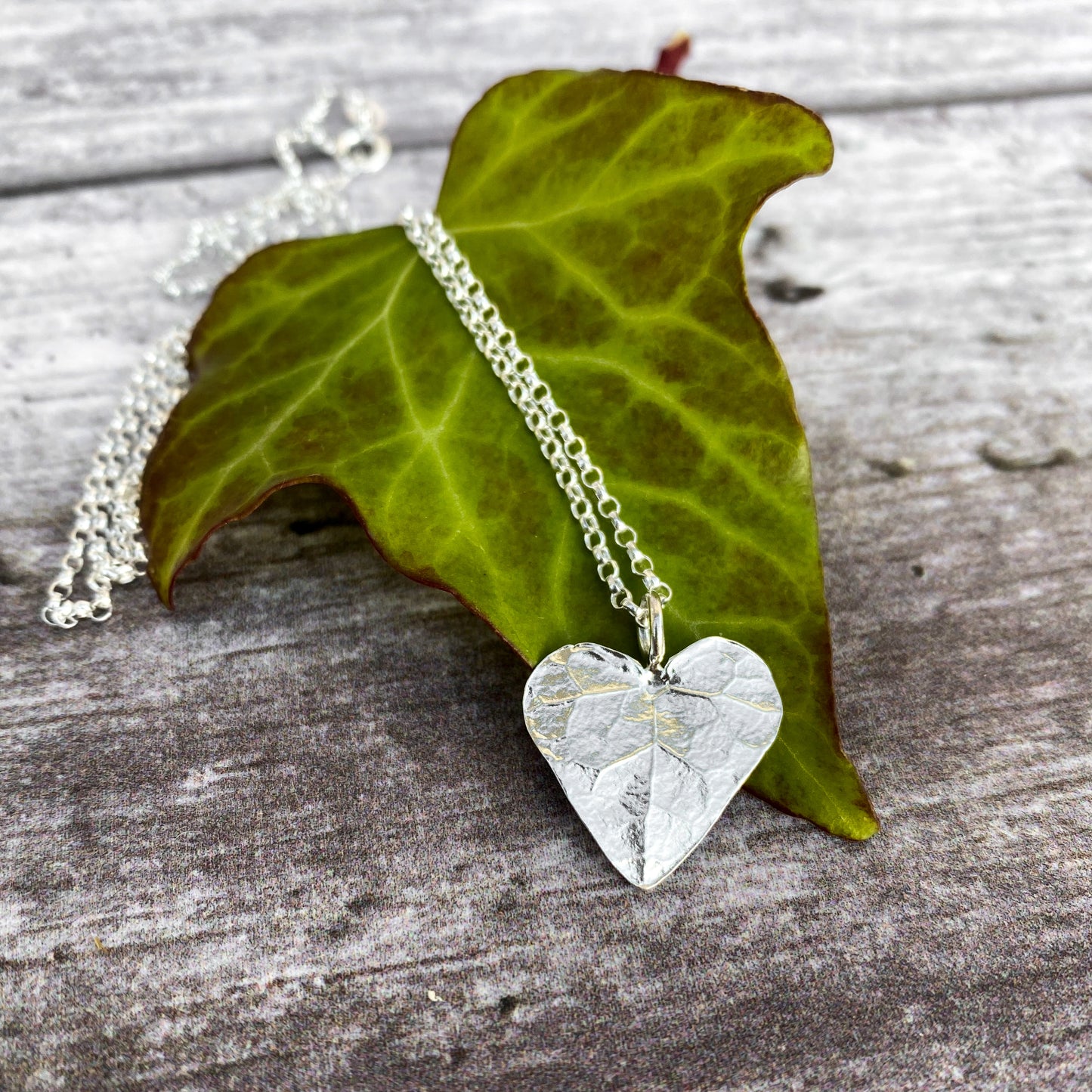 Silver Ivy Leaf Heart Necklace