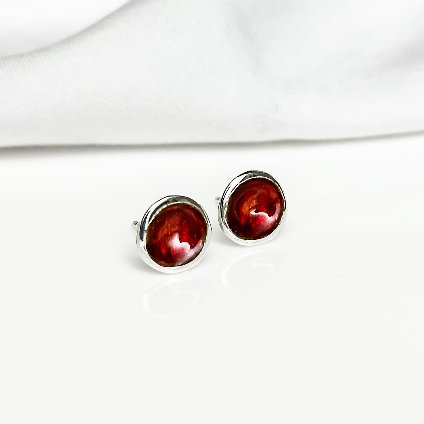 'Hawthorn Berry' Red Enamel Silver Droplet Stud Earrings