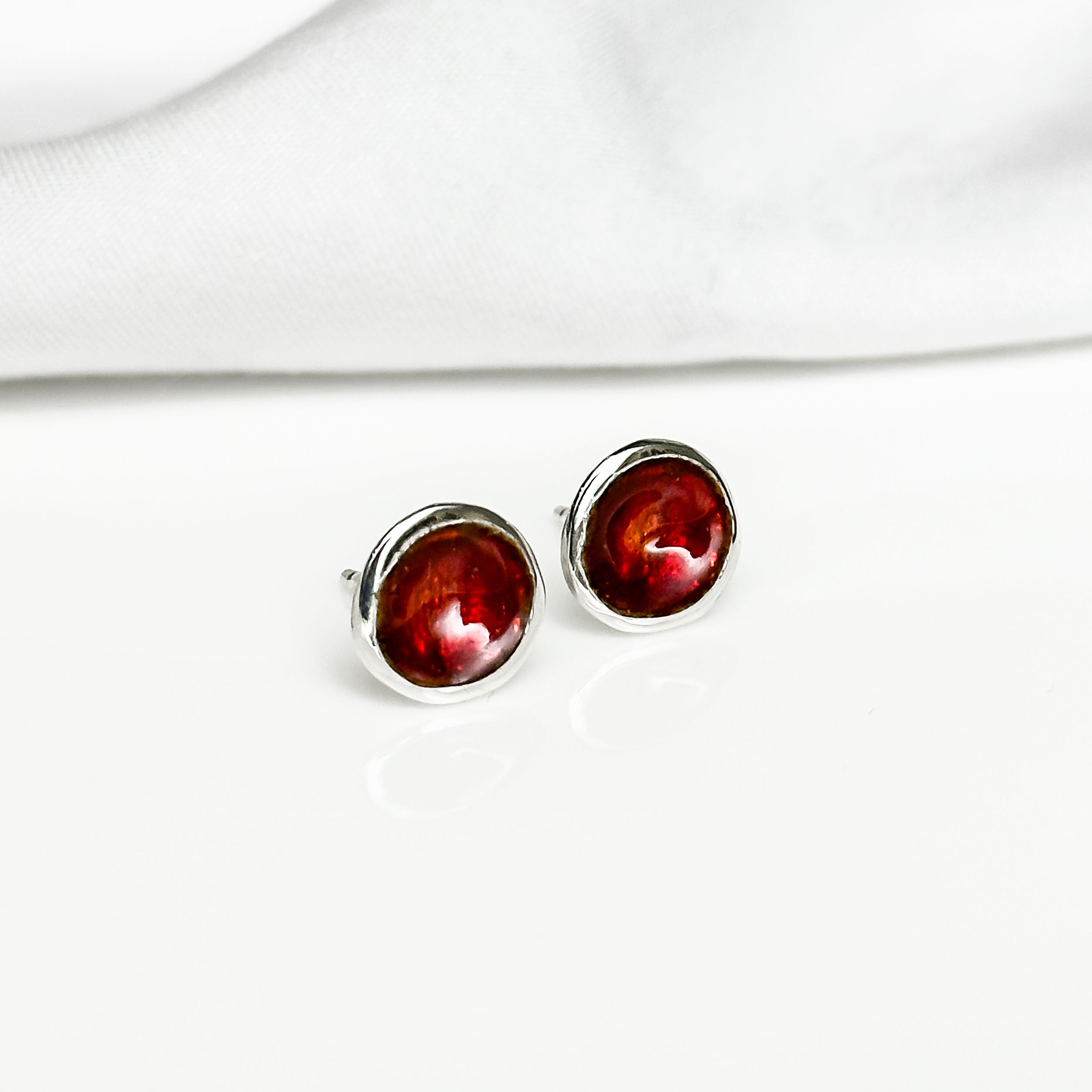 'Hawthorn Berry' Red Enamel Silver Droplet Stud Earrings