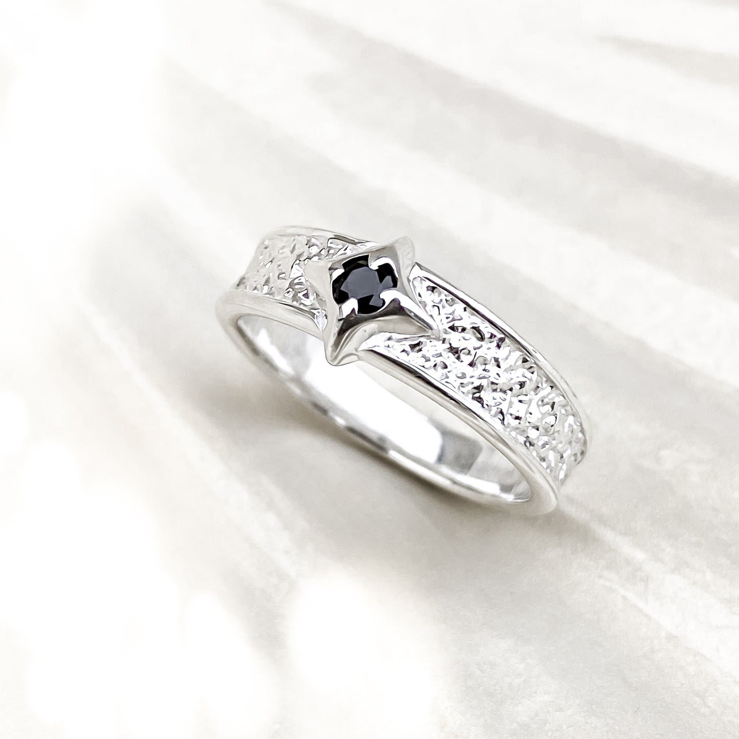 North Star Sterling Silver Ring with Black Spinel