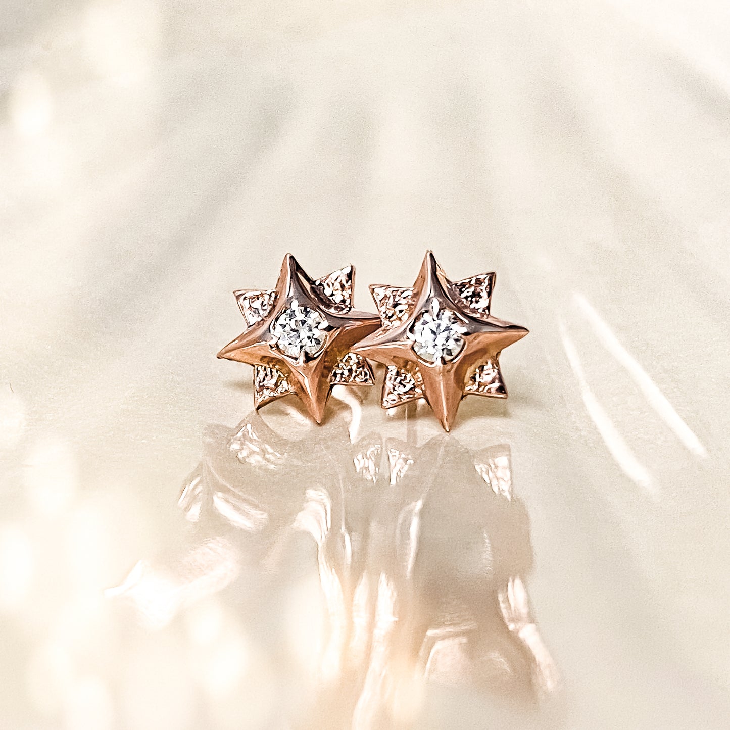 Rose Gold North Star Stud Earrings with Moissanite