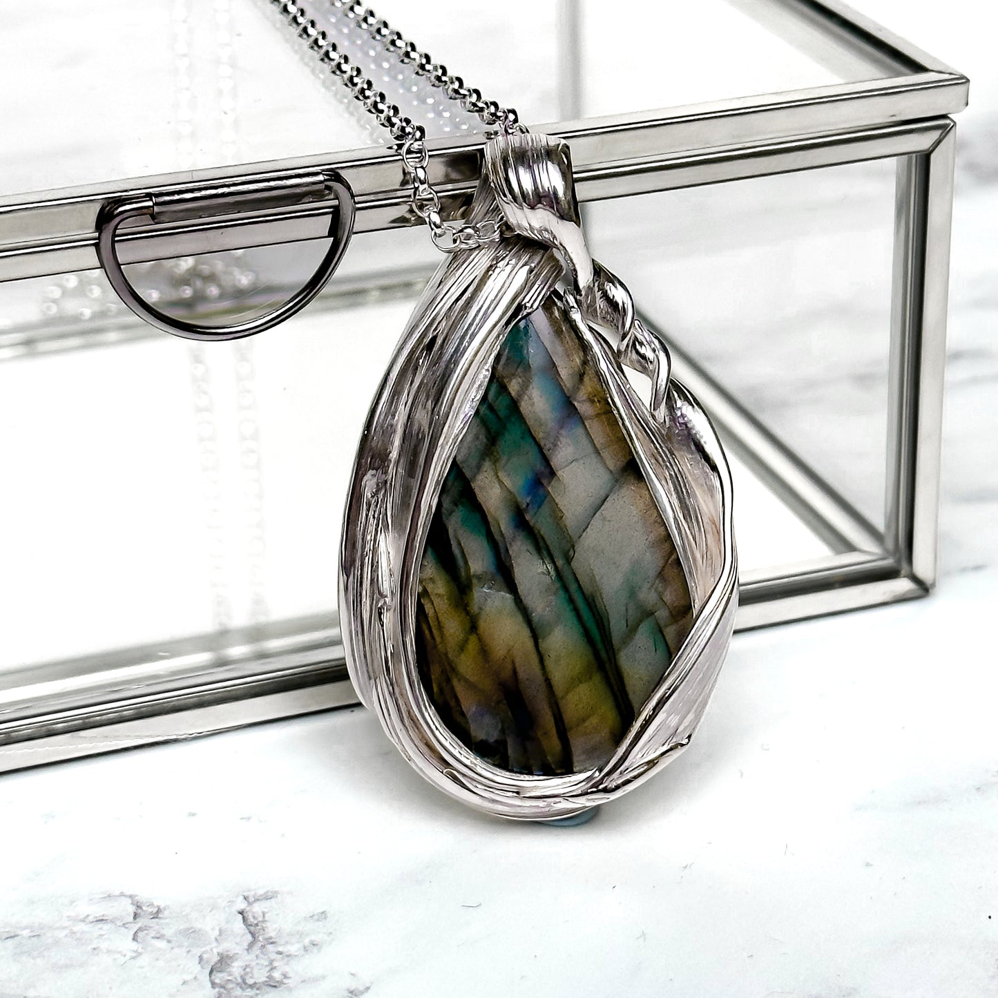 One of a Kind Long Sterling Silver Drift Necklace with Labradorite