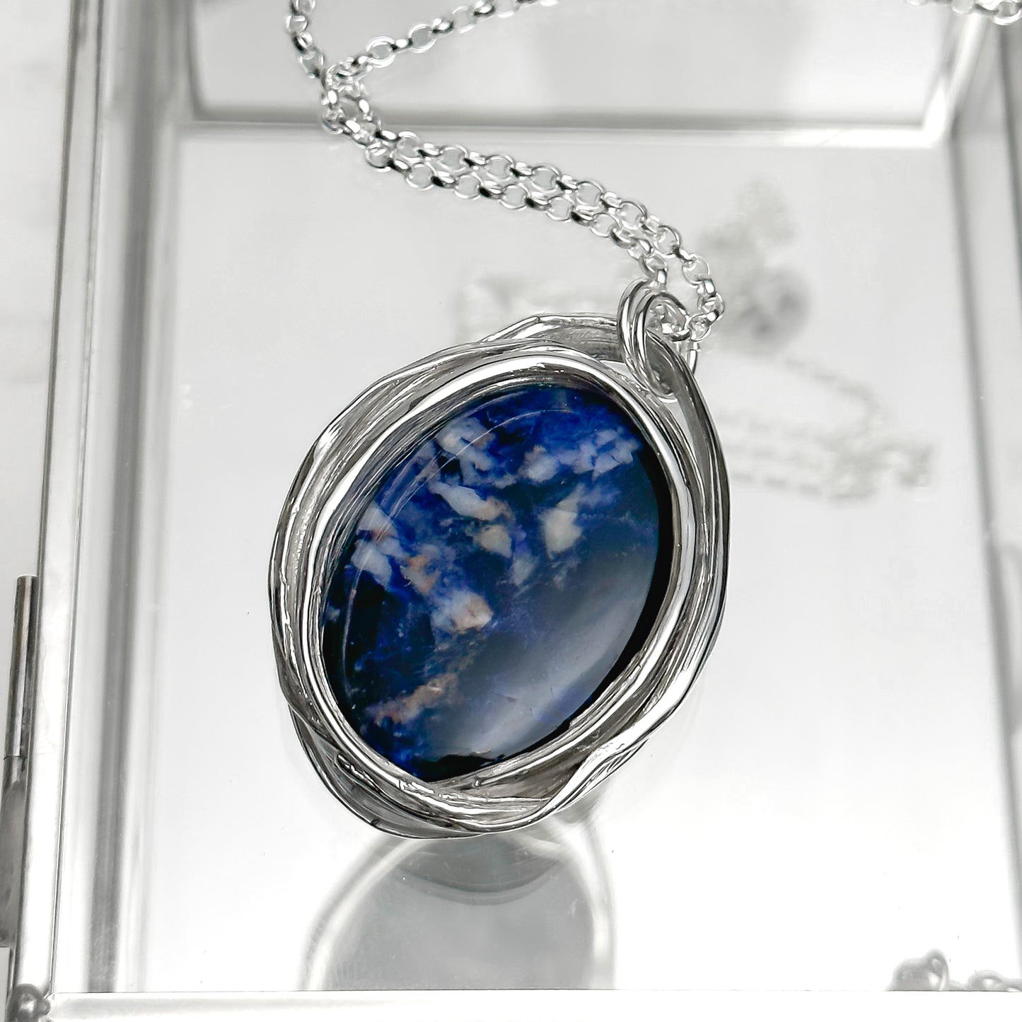 One of a Kind Long Sterling Silver Drift Necklace with Sodalite