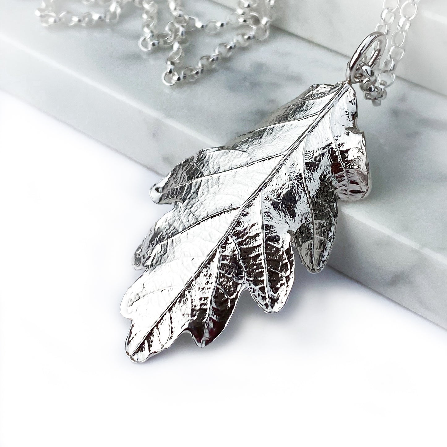 Oak Leaf Long Sterling Silver Necklace