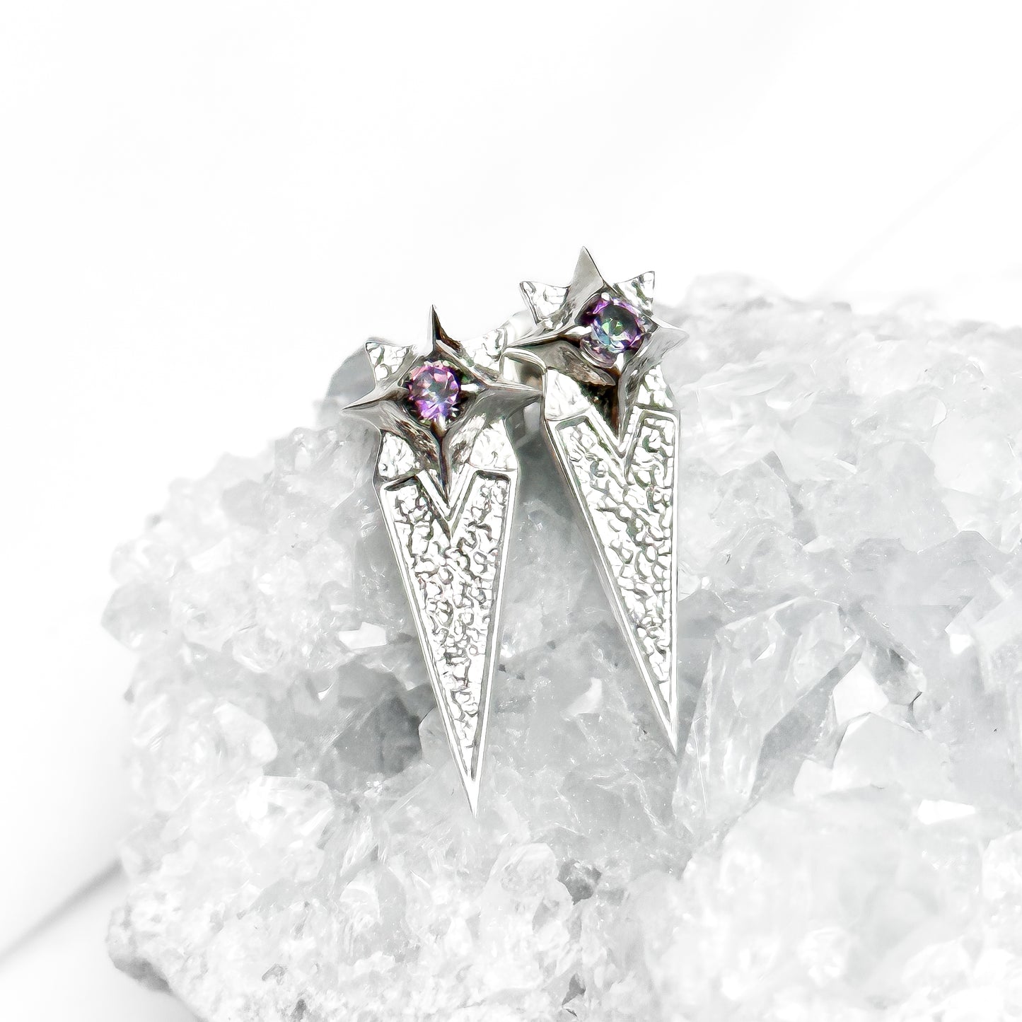 Shooting Star Sterling Silver Stud Earrings with Mystic Topaz